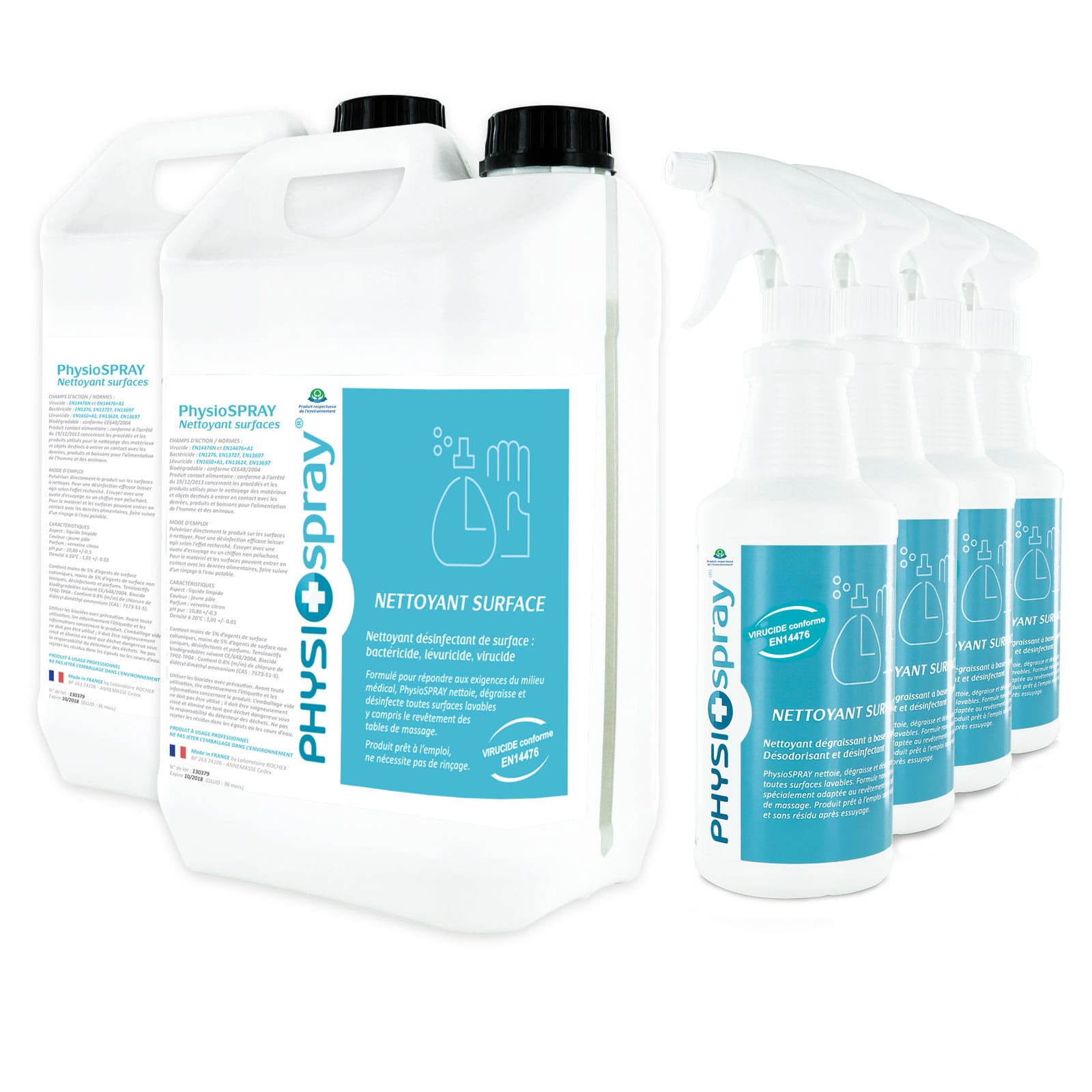 PHYSIOspray® virucide Pack : 2x 5 L + 4x 750 mL