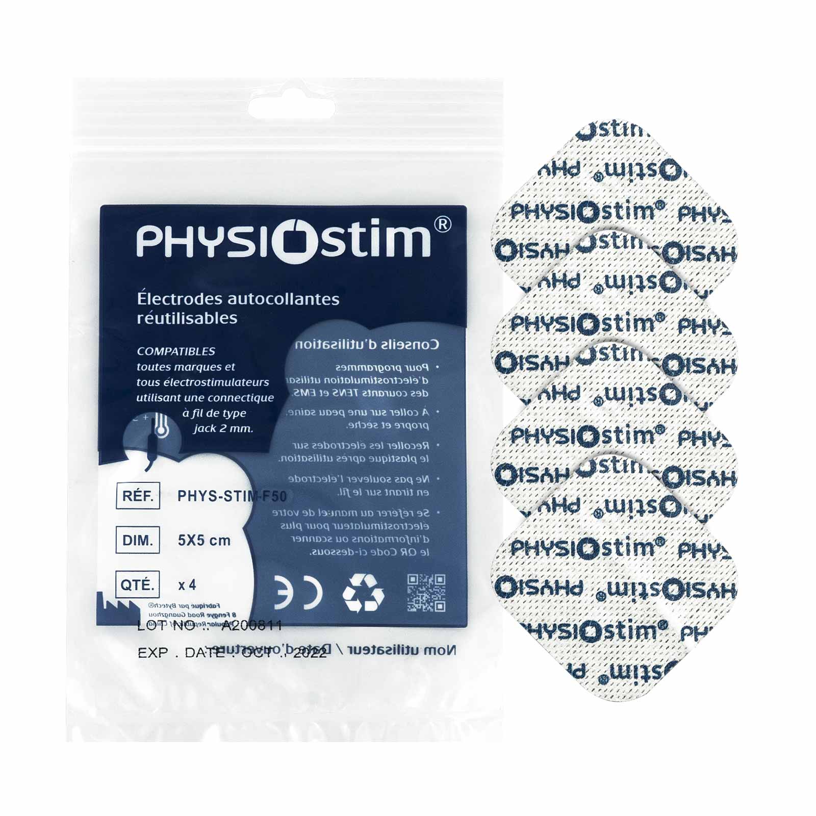 Jeu de 4 électrodes PHYSIOstim® Fil 5 X 5 cm